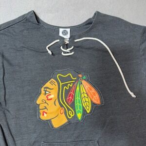 NHL Chicago Blackhawks Lace Up Neck Sweatshirt Gray Large Knights Apparel 1403